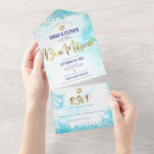 B'nai Mitzvah turquoise waterverf gouden script All In One Uitnodiging (Afscheurbaar)