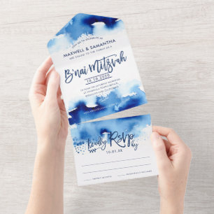 B'NAI MITZVAH UITNODIGING handgeschreven blauwe aq