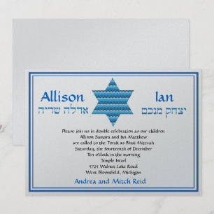 B'Nai Mitzvah Uitnodiging Joodse ster David Twins