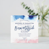 B'NAI MITZVAH waterverf met letters blauw en roze Kaart (Staand voorkant)