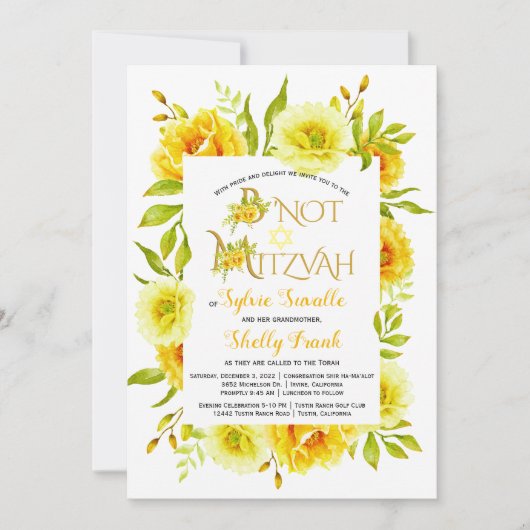 B'Not Mitzvah demande 1 Invitation (Devant)