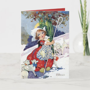 Bo Peep en Sneeuw Schapen door Agnes Richardson Feestdagen Kaart
