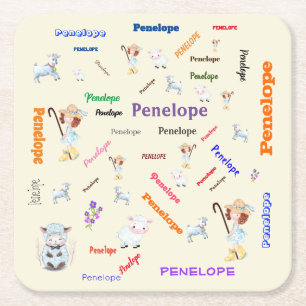 BO PEEP KINDERKAMER RIJM Woordnaam Collage Vierkante Kartonnen Onderzetter