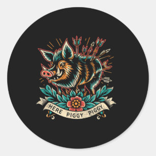 Boar Hunter Here Piggy Mannen Vintage Wild Hog Tat Ronde Sticker