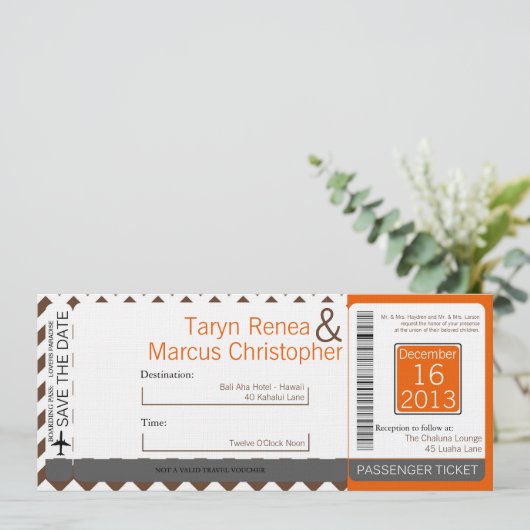 Boararn Pass Linen Faire-part de mariage Brown Che (Debout devant)