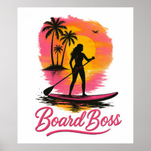 Board Boss SUP Meisje Retro Zonsondergang Poster