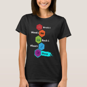 Board Game Brick Wood Rock Wheat & Sheep T-shirt