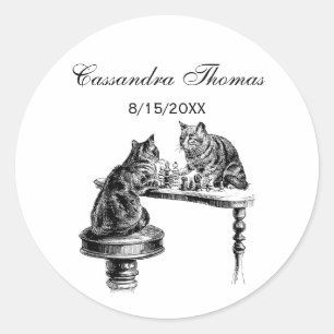 Board Games: twee katten die een Chess Match spele Ronde Sticker