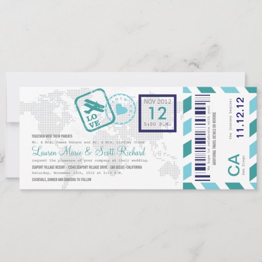 Boarding Pass Airmail Ticket Uitnodiging (Voorkant)