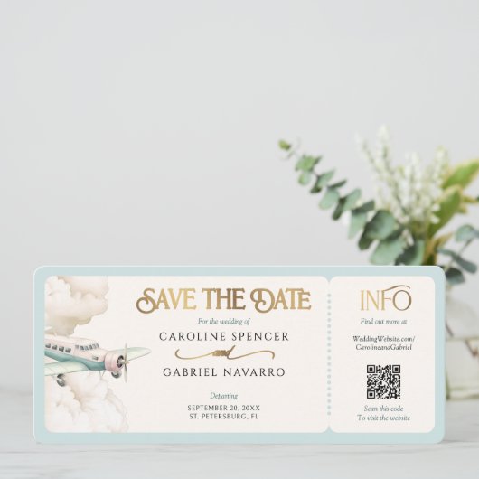 Boarding Pass Airplane Wedding Invitation (Debout devant)