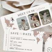 Boarding Pass Beige Neutraal 3 foto's Huwelijk Save The Date