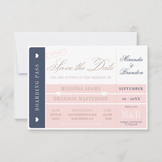 Boarding Pass Bestemming Bruiloft Bewaar de datum (Voorkant)