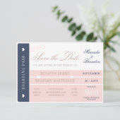 Boarding Pass Bestemming Bruiloft Bewaar de datum (Staand voorkant)