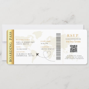 Boarding Pass Bestemming bruiloft QR code Rsvp Kaart