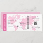 Boarding Pass Bestemming bruiloft QR code Rsvp Kaart (Voorkant / Achterkant)