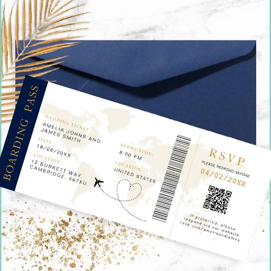 Boarding Pass Bestemming bruiloft QR code Rsvp Kaart
