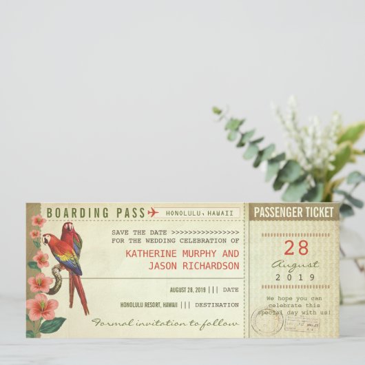 Boarding Pass Bewaar de datum tickets Save The Date (Staand voorkant)