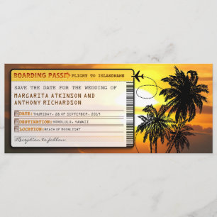 Boarding Pass Bewaar de datumtickets bij zonsonder Save The Date