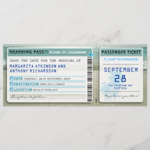 Boarding Pass Bewaar de datumtickets met zee Waves Save The Date