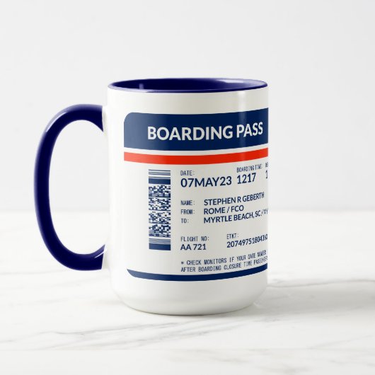 Boarding Pass (blauw en rood) SRG Mok (Links)