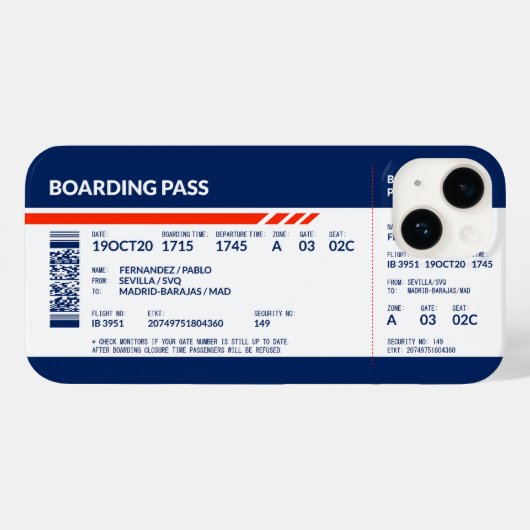 Boarding Pass - Blauw & Rood Case-Mate iPhone Case (Achterkant (horizontaal))
