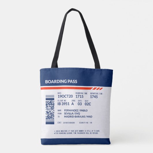Boarding Pass - Blauw & Rood Draagtas (Achterkant)