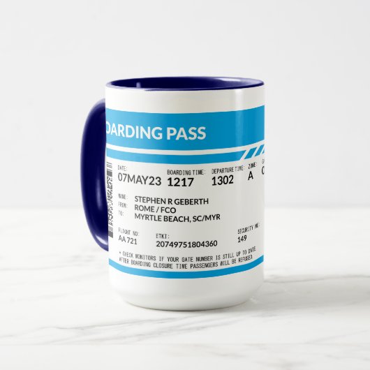Boarding Pass (blauw) SRG Mok (Voorkant links)