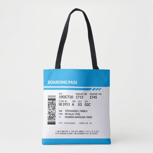 Boarding Pass (blue) Draagtas (Voorkant)