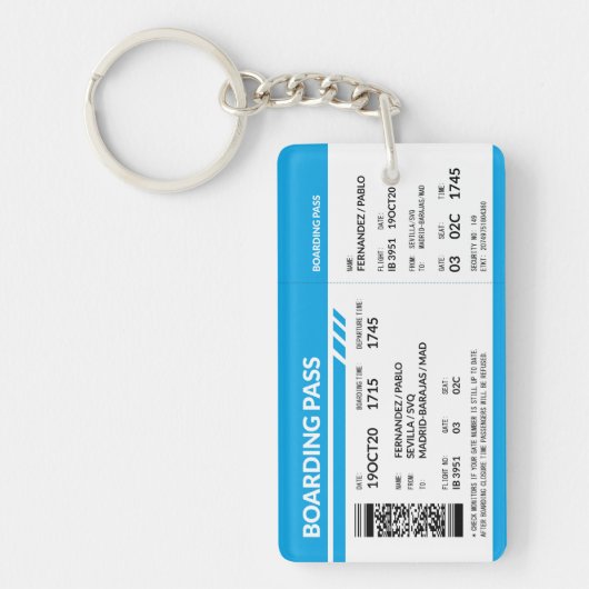 Boarding Pass (blue) Sleutelhanger (Voorkant)