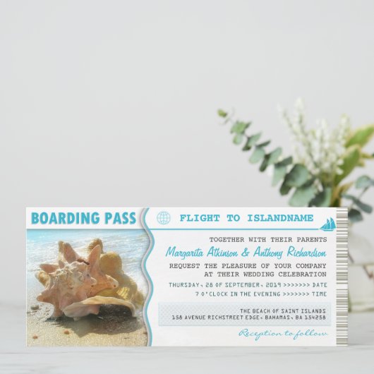 Boarding Pass Bootticket Uitnodigingen voor bruilo (Staand voorkant)
