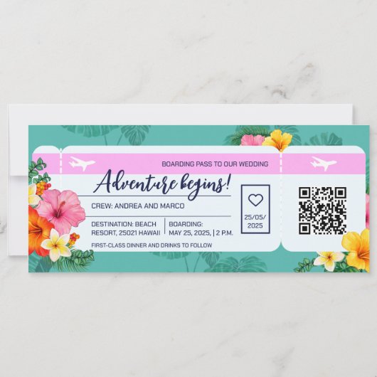 Boarding Pass bruiloft uitnodiging bestemming (Achterkant)