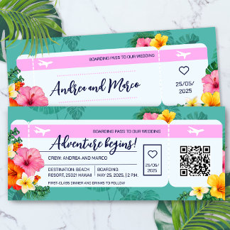 Boarding Pass bruiloft uitnodiging bestemming