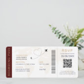 Boarding Pass Destination Wedding QR-code RSVP Kaart (Staand voorkant)