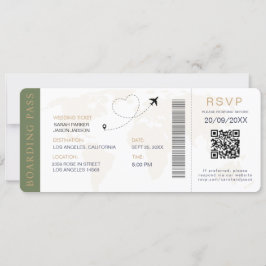 Boarding Pass Destination Wedding QR-code RSVP Kaart