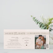 Boarding Pass Destination Wedding Save The Date Kaart (Staand voorkant)