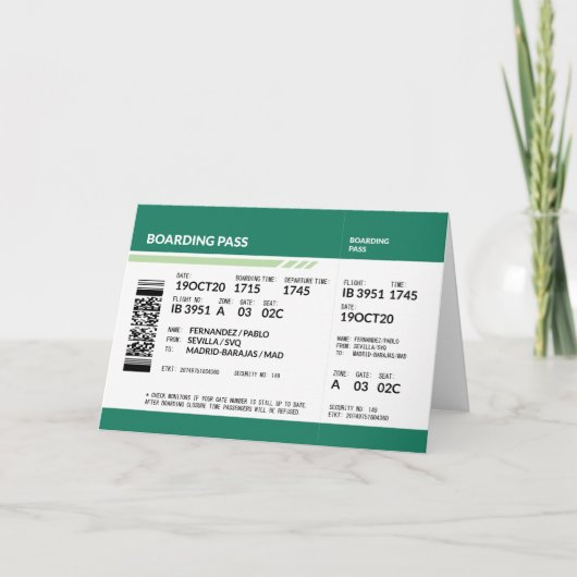 Boarding Pass - Groen Bedankkaart (Voorkant)