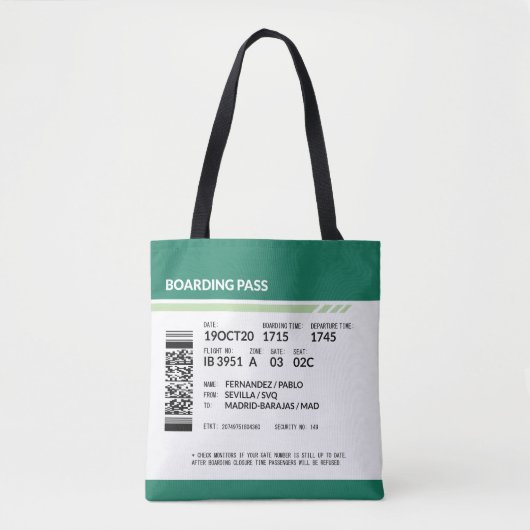 Boarding Pass - Groen Draagtas (Voorkant)