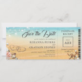 Boarding Pass Hearts in Sand Save the Date Invitat (Devant)