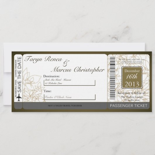 Boarding Pass Linen Wedding Invitation Autumn Kaart (Voorkant)
