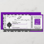 Boarding Pass Linen Wedding Invitation Black Purpl Kaart (Voorkant / Achterkant)