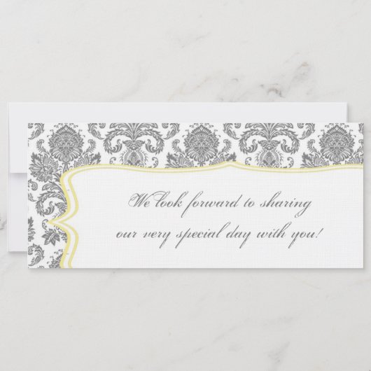 Boarding Pass Linen Wedding Invitation Damask Gray Kaart (Achterkant)