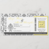 Boarding Pass Linen Wedding Invitation Damask Gray Kaart (Voorkant / Achterkant)