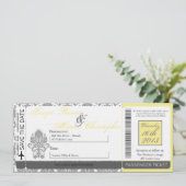 Boarding Pass Linen Wedding Invitation Damask Gray Kaart (Staand voorkant)
