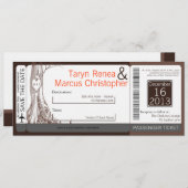 Boarding Pass Linen Wedding Invitation Herfst Tree Kaart (Voorkant / Achterkant)