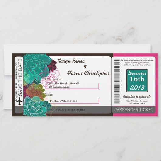 Boarding Pass Linen Wedding Invitation Neon Spring Kaart
