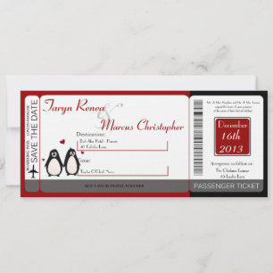 Boarding Pass Linen Wedding Invitation Penguin Lov Save The Date