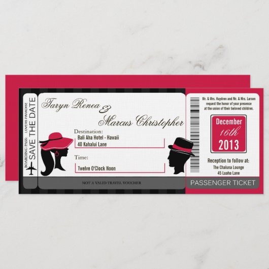 Boarding Pass Linnen bruiloft uitnodiging Formele (Voorkant / Achterkant)