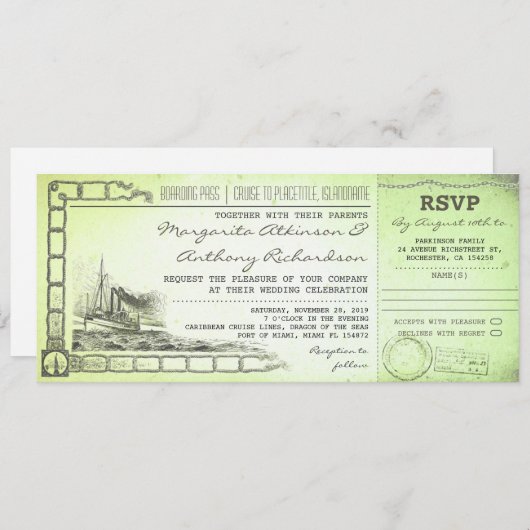 Boarding Pass nautische bruiloft uitnodigingen tic (Voorkant / Achterkant)