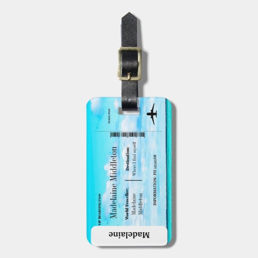 Boarding Pass Ocean Sky Scene Blauw Bagagelabel (Voorkant verticaal)