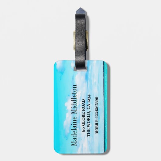 Boarding Pass Ocean Sky Scene Blauw Bagagelabel (Achterkant verticaal)